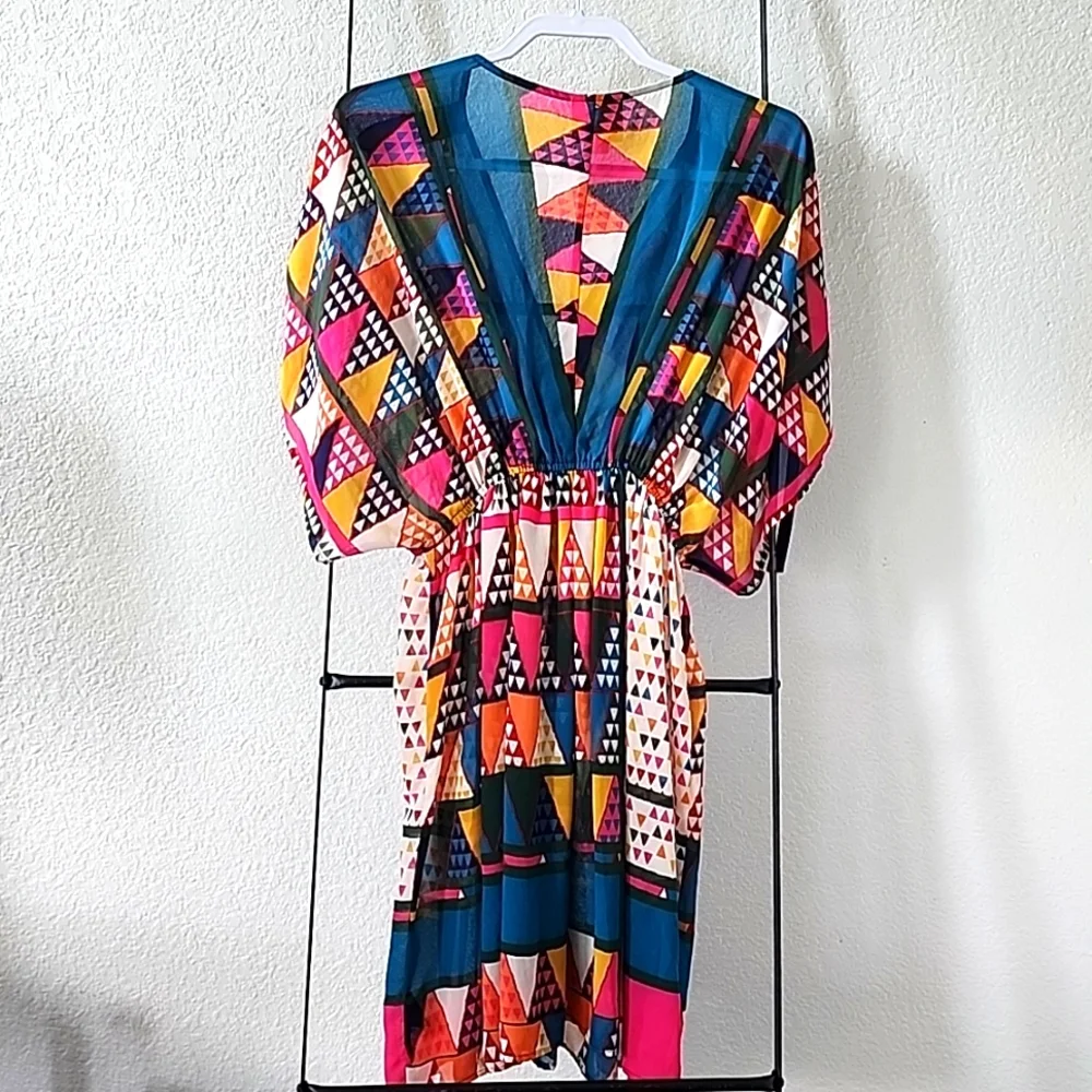 Anthropologie NWT Maeve Multicolor Geo-Printed Sheer Dress Size 6 - Picture 7 of 8